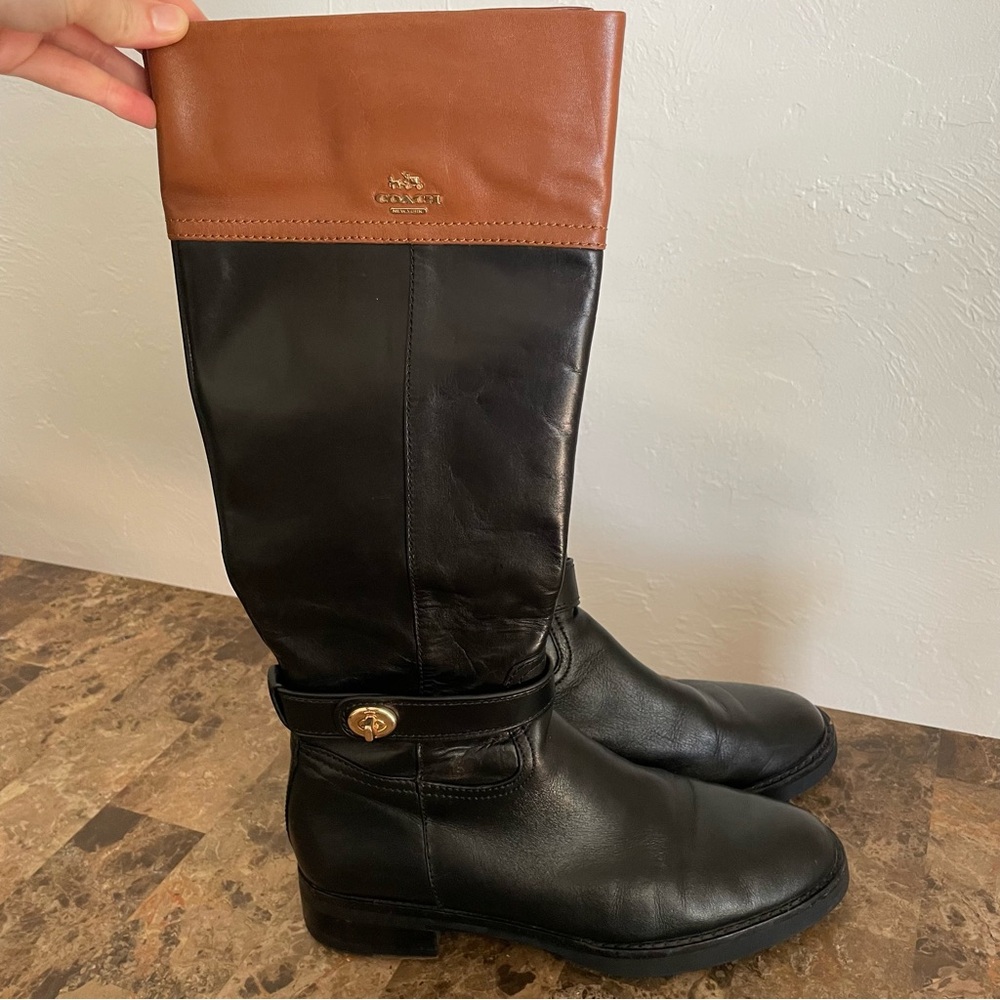 COACH EVA MAT CALF Q7660 Black Calf Coach Boots Leather Boot
